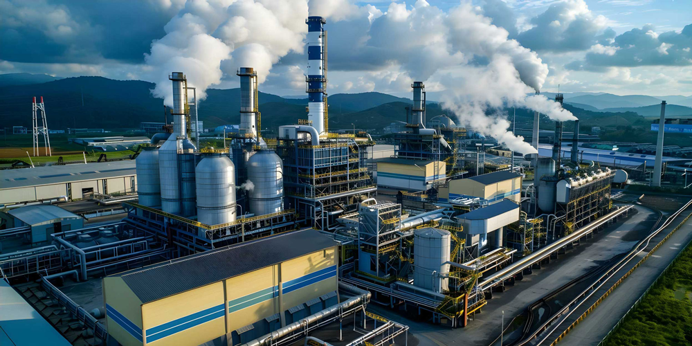 A factory with smoke coming out of it